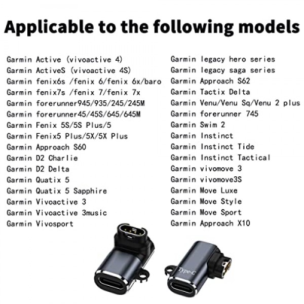 ZJKJHJY 시계 충전기-유형 C 어댑터 케이블 커넥터 변환기, 시계용 2Pcs USB C 어댑터, Garmin Fenix ​​6 6S 6X Pro, Fenix ​​5 5S 5X Plus 등과 호환 가능