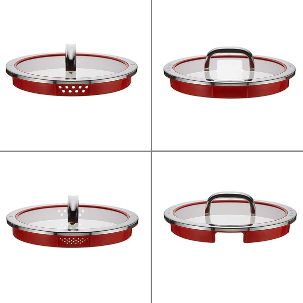 WMF Function 4 캐서롤 스몰 20cm, 캐서롤 인덕션 2.5l, 유리뚜껑, 크로마간 폴리싱 스테인리스스틸, 4가지 붓기 기능, 내부 저울, 레드