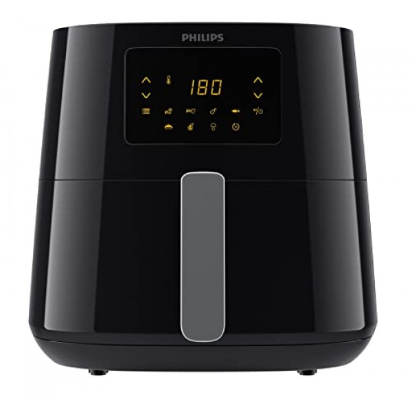 필립스 에센셜 에어프라이어 XL - 6.2 L, 1.2 Kg, 2000와트, 7가지 요리 사전 설정, 레시피(NutriU 앱), 디지털 디스플레이, 급속 공기 기술, 블랙(HD9270/90)