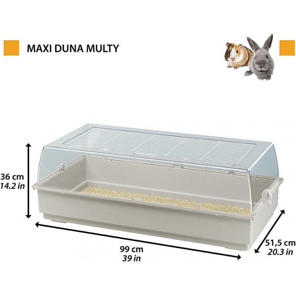 토끼와 기니피그용 대형 플라스틱 케이지 Maxi Duna Multy by Ferplast, 토끼, 왜소한 토끼, 작은 설치류용 집, 환기 그릴, 99 x 51.5 x 36 cm
