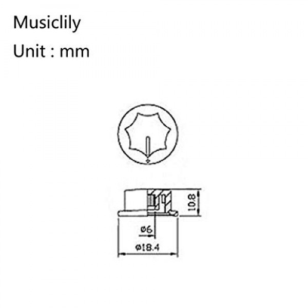 Musiclily Pro 미터법 크기 18 아시아 수입 베이스 스플릿 샤프트 포트용 스플라인 재즈 베이스 손잡이, 검정색(3개 세트)