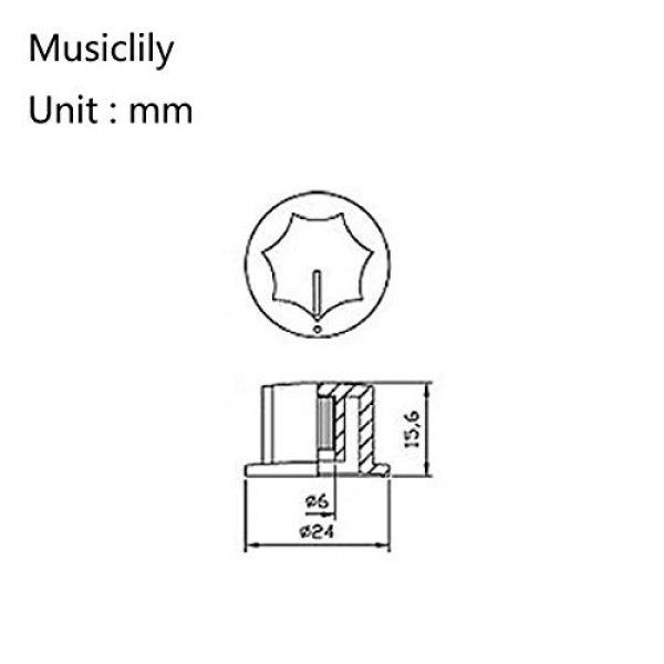 Musiclily Pro 미터법 크기 18 아시아 수입 베이스 스플릿 샤프트 포트용 스플라인 재즈 베이스 손잡이, 검정색(3개 세트)