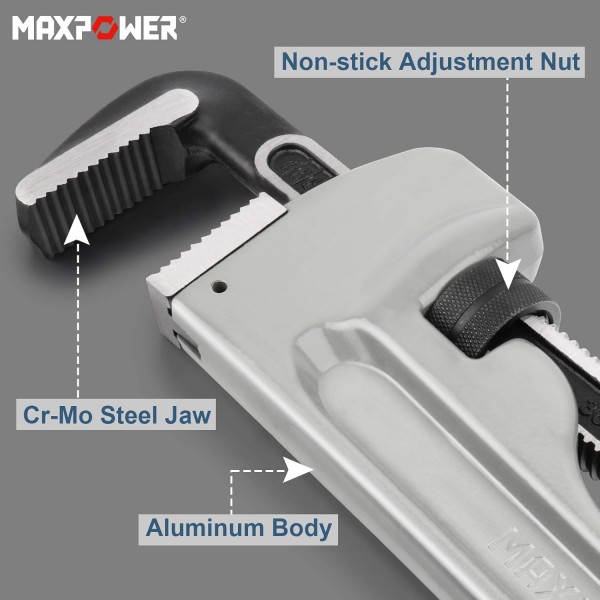 파이프 렌치 900mm, MAXPOWER 36인치 알루미늄 직선 파이프 렌치 헤비 듀티 배관 렌치 파이프 스패너 스틸슨