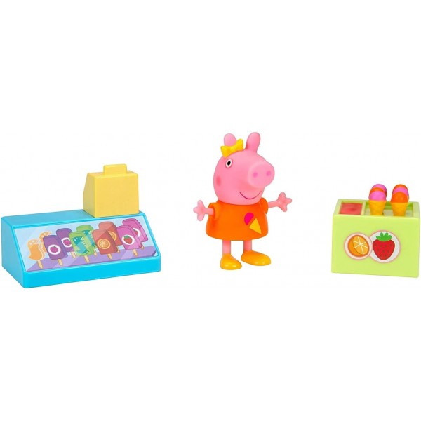 Peppa Wutz PEP0698 Peppa's Ice Café Playset with 아이스크림 스탠드 및 2세 Peppa's Ice Cream Café 어린이를 위한 전용 Peppa 피규어 1개