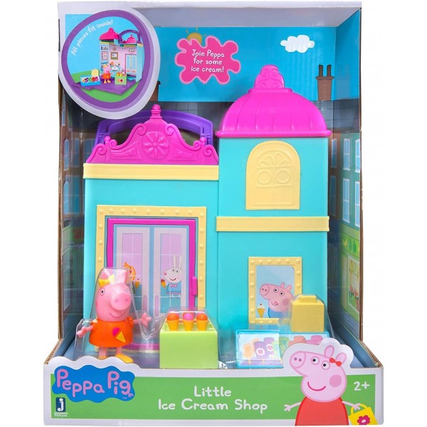 Peppa Wutz PEP0698 Peppa's Ice Café Playset with 아이스크림 스탠드 및 2세 Peppa's Ice Cream Café 어린이를 위한 전용 Peppa 피규어 1개