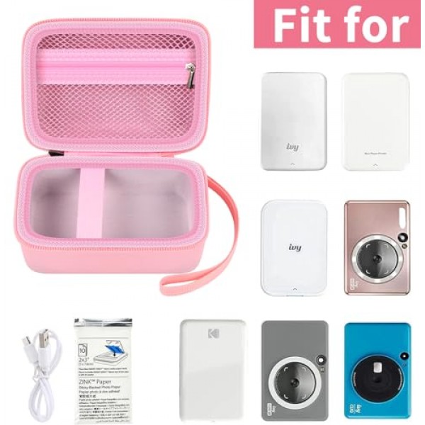 KODAK Step/Canon Ivy/Ivy 2/ Ivy CLIQ+2 CLIQ 2 CLIQ+ 모바일 포토 미니 프린터와 호환되는 케이스, 종이, 충전기 및 액세서리용 즉석 카메라 보관 가방(박스만 해당)-핑크색