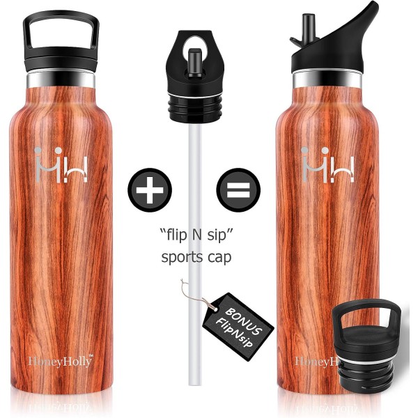 HoneyHolly 진공 단열 스테인레스 스틸 마시는 병 600ml, BPA 무료 물병 누출 방지 보온병 병, 어린이, 어린이, 학교, 스포츠, 자전거에 적합한 탄산 보온병 플라스크 20oz/600ML