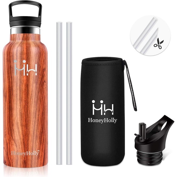 HoneyHolly 진공 단열 스테인레스 스틸 마시는 병 600ml, BPA 무료 물병 누출 방지 보온병 병, 어린이, 어린이, 학교, 스포츠, 자전거에 적합한 탄산 보온병 플라스크 20oz/600ML