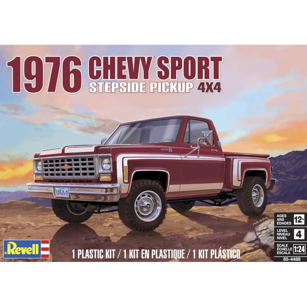 Revell 85-4486 76 Chevy Sports Stepside Pickup, 고급 사용자를 위한 오리지널 모델 키트에 충실한 자동차 모델, 1:24/20.5cm