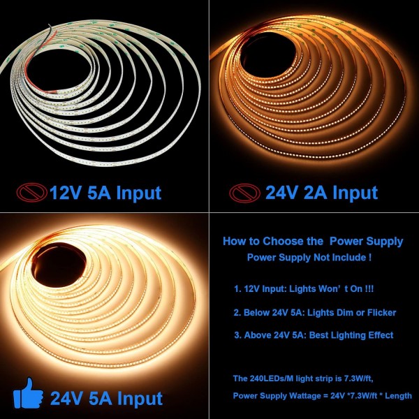 JOYLIT 24V LED 스트립 조명 5M 3000K 웜 화이트 2240lm/M 울트라 브라이트 IP20 비방수, CE UL 등록 프리미엄 CRI 90+ 1200LED 2835SMD 주거용, 상업용 자체 접착 실내 테이프 조명