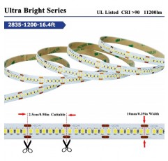JOYLIT 24V LED 스트립 조명 5M 3000K 웜 화이트 2240lm/M 울트라 브라이트 IP20 비방수, CE UL 등록 프리미엄 CRI 90+ 1200LED 2835SMD 주거용, 상업용 자체 접착 실내 테이프 조명