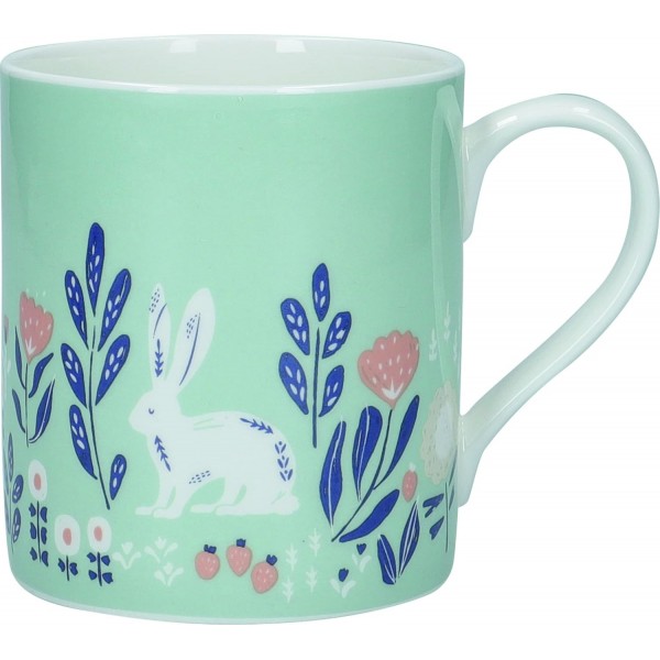 KitchenCraft Fine Bone China 330ml 캔 머그, 목판화 토끼