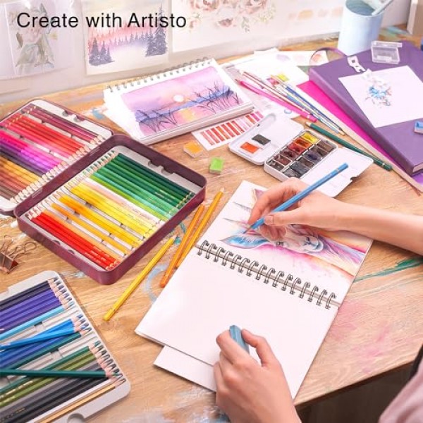 Artisto 프리미엄 수채화 연필 | 72개 세트, 고품질 3.5mm 소프트 코어 리드, 수용성 연필, 초보자 및 고급 아티스트에게 적합