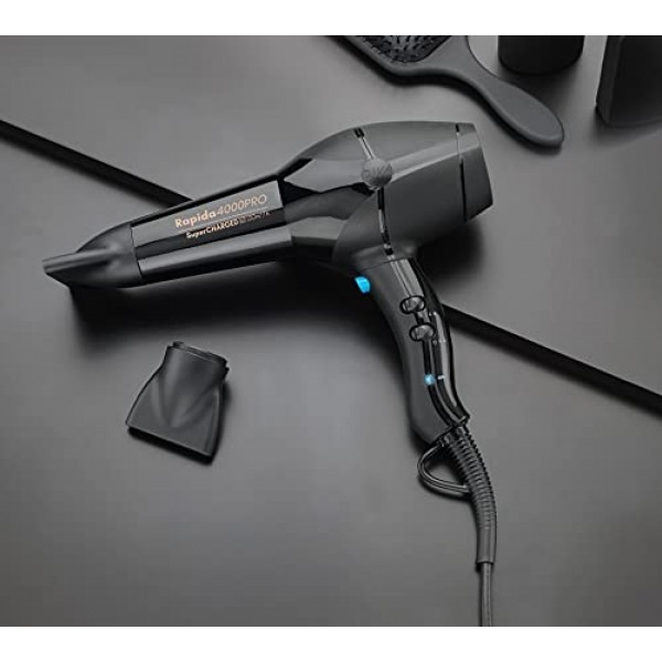 Diva Styling Rapida 4000 Pro 헤어 드라이어 - 헤어 드라이어 - 4단계 가열 및 2단계 팬 - 쿨샷 포함 - 내구성이 뛰어난 AC 모터, 블랙