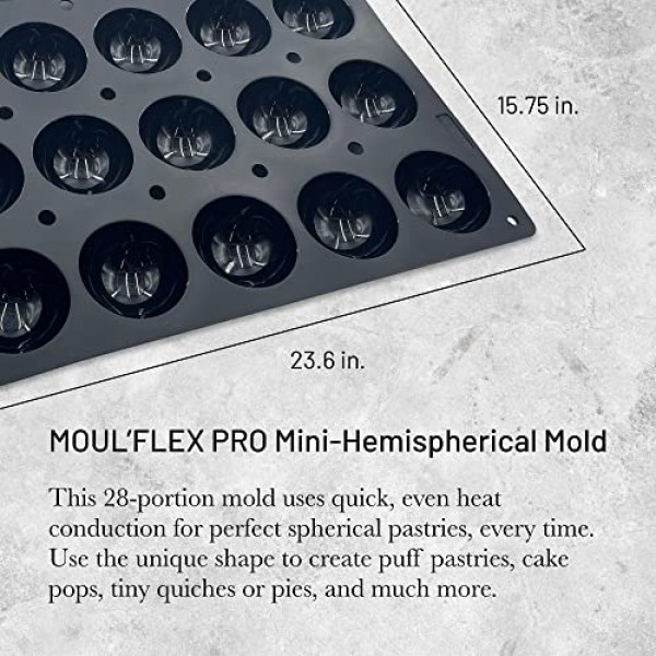de Buyer MOUL'FLEX PRO 미니 반구형 실리콘 몰드 - 28개의 페이스트리 만들기 - 케이크 팝스, 작은 키시 및 파이에 적합 - 식기세척기 및 냉동고 사용 가능