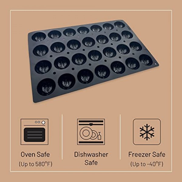 de Buyer MOUL'FLEX PRO 미니 반구형 실리콘 몰드 - 28개의 페이스트리 만들기 - 케이크 팝스, 작은 키시 및 파이에 적합 - 식기세척기 및 냉동고 사용 가능