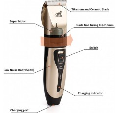 Toozey Quiet Clipper Dog and Cat for Thick/Long/Short/Curly - 충전식 무선 애완 동물 헤어 트리머 - 모든 애완 동물을 위한 전문 헤어 클리퍼 그루밍 키트(골든)
