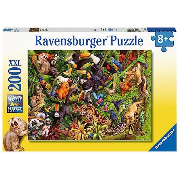 Ravensburger Marvelous Menagerie 8세 이상 어린이를 위한 200피스 직소 퍼즐 - 정글 동물과 새