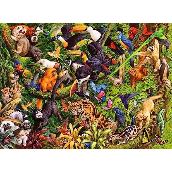 Ravensburger Marvelous Menagerie 8세 이상 어린이를 위한 200피스 직소 퍼즐 - 정글 동물과 새