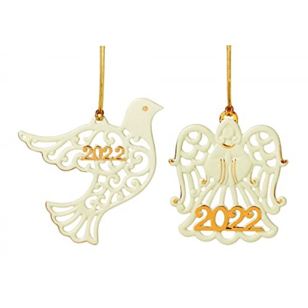 레녹스 2022 피어싱된 비둘기 & 천사 장식품, S/2, 0.40 LB, 아이보리