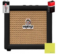 Orange Crush Amp(블랙) 미니 3W 아날로그 콤보 배터리 구동 앰프 번들(배터리 2개 및 액체 오디오 폴리싱 천 포함) - 휴대용 연습용 앰프, 미니 스피커 앰프, 일렉트릭 기타 