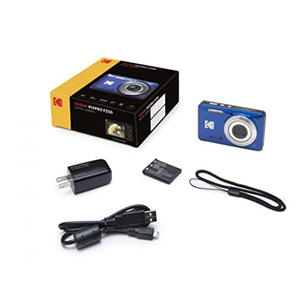 Kodak PIXPRO FZ55 디지털 카메라(블루) + 블랙 포인트 앤 샷 카메라 케이스 + 트랜센드 64GB SD 메모리 카드 + 3단 접이식 메모리 카드 지갑 + 고속 SD USB 카드 리더 + 기타!