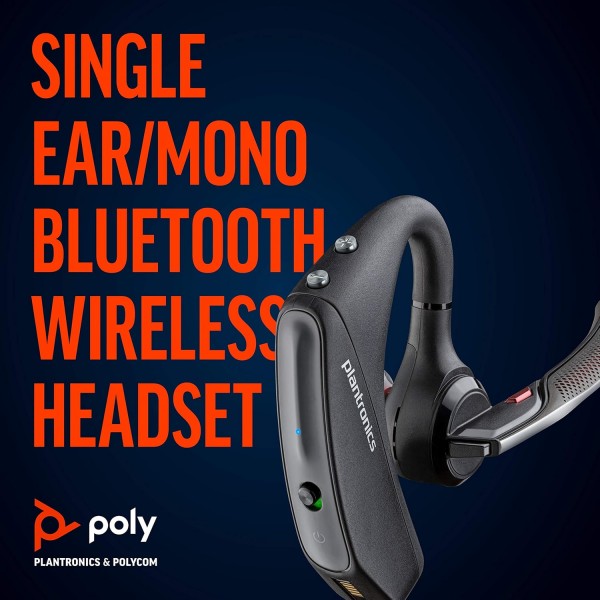 Plantronics - Voyager 5200 Office(Poly) 무선 Bluetooth 헤드셋 능동형 소음 차단 WindSmart 기술 SoundGuard Mobile/Phone/PC/Mac Teams(인증) Zoom 등에서 작동 USB-A Bluetooth RJ9 PC, 모바일, 데스크