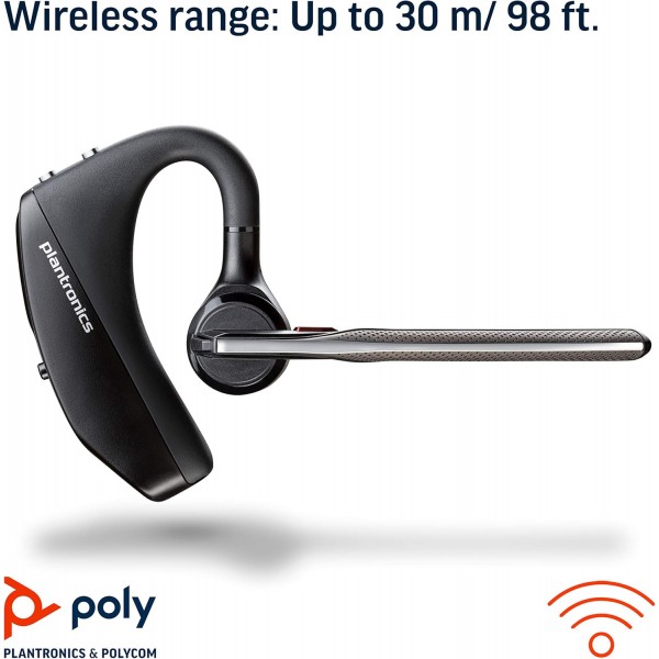 Plantronics - Voyager 5200 Office(Poly) 무선 Bluetooth 헤드셋 능동형 소음 차단 WindSmart 기술 SoundGuard Mobile/Phone/PC/Mac Teams(인증) Zoom 등에서 작동 USB-A Bluetooth RJ9 PC, 모바일, 데스크
