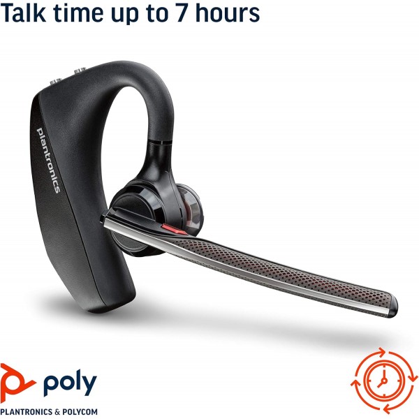 Plantronics - Voyager 5200 Office(Poly) 무선 Bluetooth 헤드셋 능동형 소음 차단 WindSmart 기술 SoundGuard Mobile/Phone/PC/Mac Teams(인증) Zoom 등에서 작동 USB-A Bluetooth RJ9 PC, 모바일, 데스크