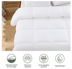 Elemuse 이불 200x200cm 사계절 이불, 알레르기 환자를 위한 이불 200x200, Öko-Test, 면 100% 푹신한 극세사 충전재 통기성 이불 소프트 화이트 화이트 200 x 200 cm