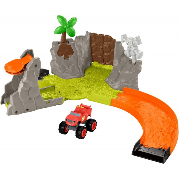 FISHER-PRICE Nickelodeon Blaze Slam & Soar Blaze - 시작 옵션 3개와 파괴 대상 3개가 있는 액션으로 가득 찬 레이스 트랙, 3세 이상의 어린이용, HRB31