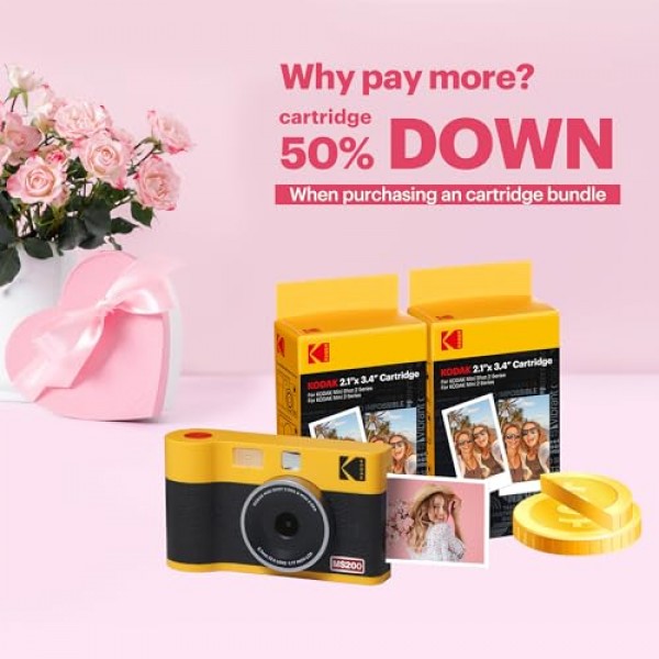 KODAK Mini Shot ERA 4PASS 2-in-1 즉석 카메라 및 포토 프린터(노란색, Mini Shot 2 ERA, 카메라 + 8매)