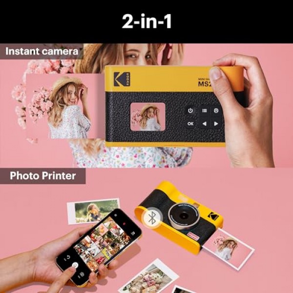 KODAK Mini Shot ERA 4PASS 2-in-1 즉석 카메라 및 포토 프린터(노란색, Mini Shot 2 ERA, 카메라 + 8매)