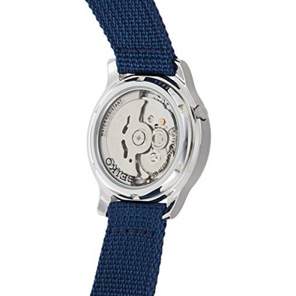 남성용 SNK807 SEIKO 5 자동 스테인리스 스틸 시계, 블루 캔버스 밴드 포함