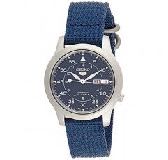 남성용 SNK807 SEIKO 5 자동 스테인리스 스틸 시계, 블루 캔버스 밴드 포함
