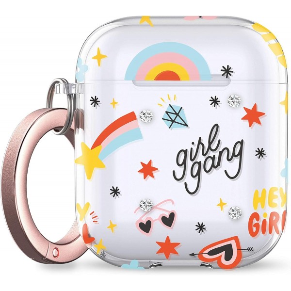 Keybudz Elevate x Swarovski Crystals Series - Girl Power, AirPods용 카라비너가 있는 보호 케이스, Swarovski Crystals - Girl Power 멀티컬러