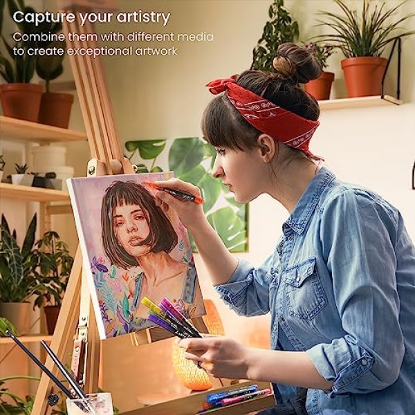 Arteza 아크릴 페인트 마커, 다양한 색상의 아크릴 페인트 펜 40개 세트, 유리, 도자기, 세라믹, 암석, 캔버스 페인팅을 위한 예술 및 공예 용품