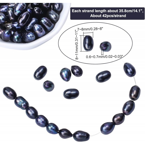 NBEADS 2 가닥 약 84pcs 7 ~ 8mm 자연 교양 담수 진주, 쌀 모양 담수 진주 느슨한 타원형 담수 진주 매력 비즈 보석 만들기, 프 러시안 블루