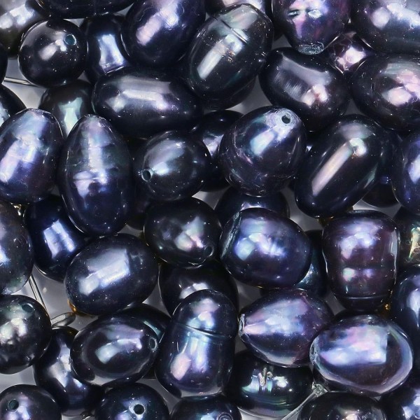 NBEADS 2 가닥 약 84pcs 7 ~ 8mm 자연 교양 담수 진주, 쌀 모양 담수 진주 느슨한 타원형 담수 진주 매력 비즈 보석 만들기, 프 러시안 블루