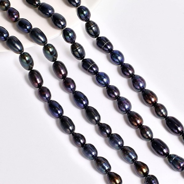 NBEADS 2 가닥 약 84pcs 7 ~ 8mm 자연 교양 담수 진주, 쌀 모양 담수 진주 느슨한 타원형 담수 진주 매력 비즈 보석 만들기, 프 러시안 블루