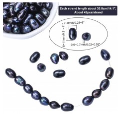 NBEADS 2 가닥 약 84pcs 7 ~ 8mm 자연 교양 담수 진주, 쌀 모양 담수 진주 느슨한 타원형 담수 진주 매력 비즈 보석 만들기, 프 러시안 블루
