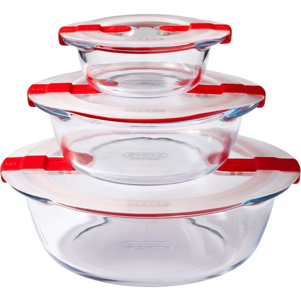 Pyrex 207PH00 Cook & Heat 원형 유리 식품 저장 용기(뚜껑 포함), 무색