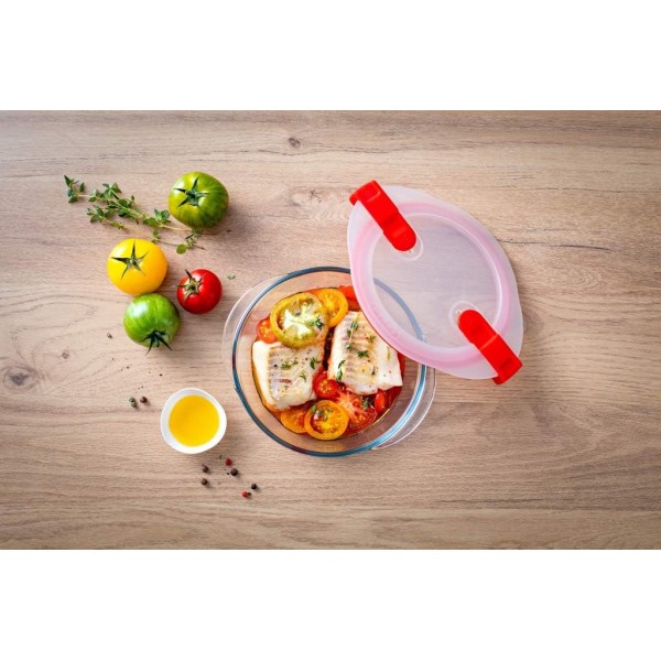 Pyrex 207PH00 Cook & Heat 원형 유리 식품 저장 용기(뚜껑 포함), 무색
