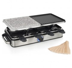 Princess Raclette Grill Deluxe - 스톤 및 알루미늄 플레이트 포함, 양면, 8인용, 라클렛 팬, 1400W, 온도 조절기, 스테인리스 스틸, 브러시드, 162635 스톤 플레이트 포함