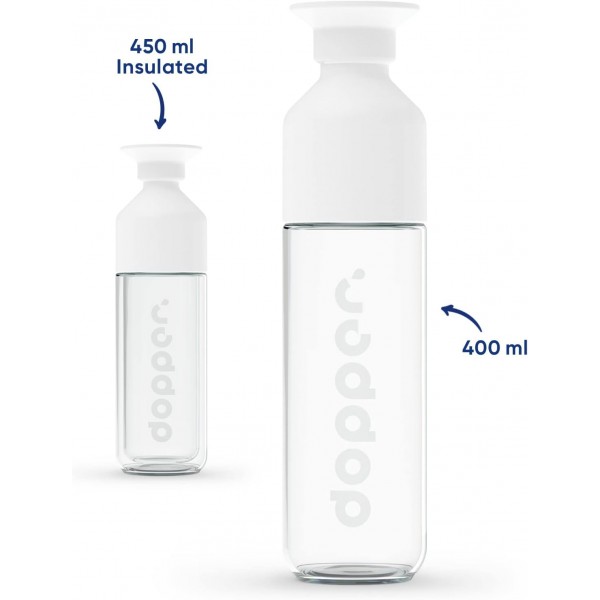 도퍼 유리 물병 - Green Product Award 2021 - 붕규산 유리병 - 400ml, 누출 방지, BPA 프리 - 야외 및 사무실용 물병 400ml 흰색