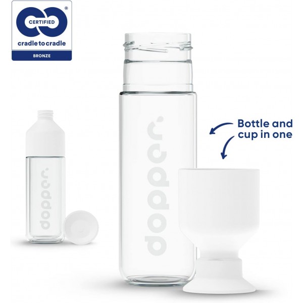 도퍼 유리 물병 - Green Product Award 2021 - 붕규산 유리병 - 400ml, 누출 방지, BPA 프리 - 야외 및 사무실용 물병 400ml 흰색