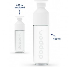 도퍼 유리 물병 - Green Product Award 2021 - 붕규산 유리병 - 400ml, 누출 방지, BPA 프리 - 야외 및 사무실용 물병 400ml 흰색
