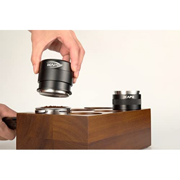 IKAPE 커피 제품, 53MM 에스프레소 탬퍼, 스프링 장착 프리미엄 바리스타 커피 보정 탬퍼, 54MM Breville 바텀리스 포터필터와 호환되는 100% 스테인레스 스틸 탬퍼(블랙)