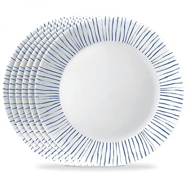 Corelle 6피스 10.25인치 Vitrelle 유리 디너 접시, 경량, 칩/스크래치 방지 - 식물 줄무늬