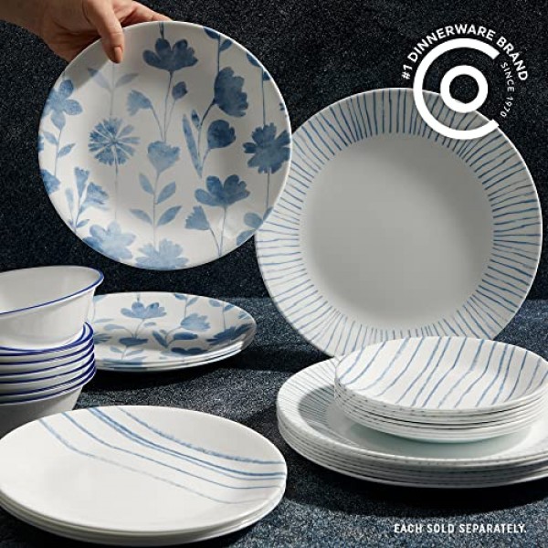 Corelle 6피스 10.25인치 Vitrelle 유리 디너 접시, 경량, 칩/스크래치 방지 - 식물 줄무늬